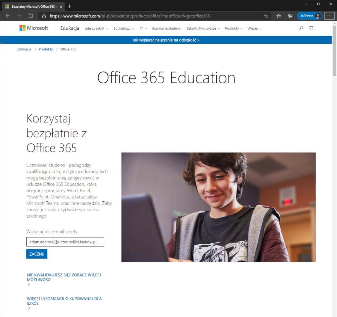 Strona Office 365 Education